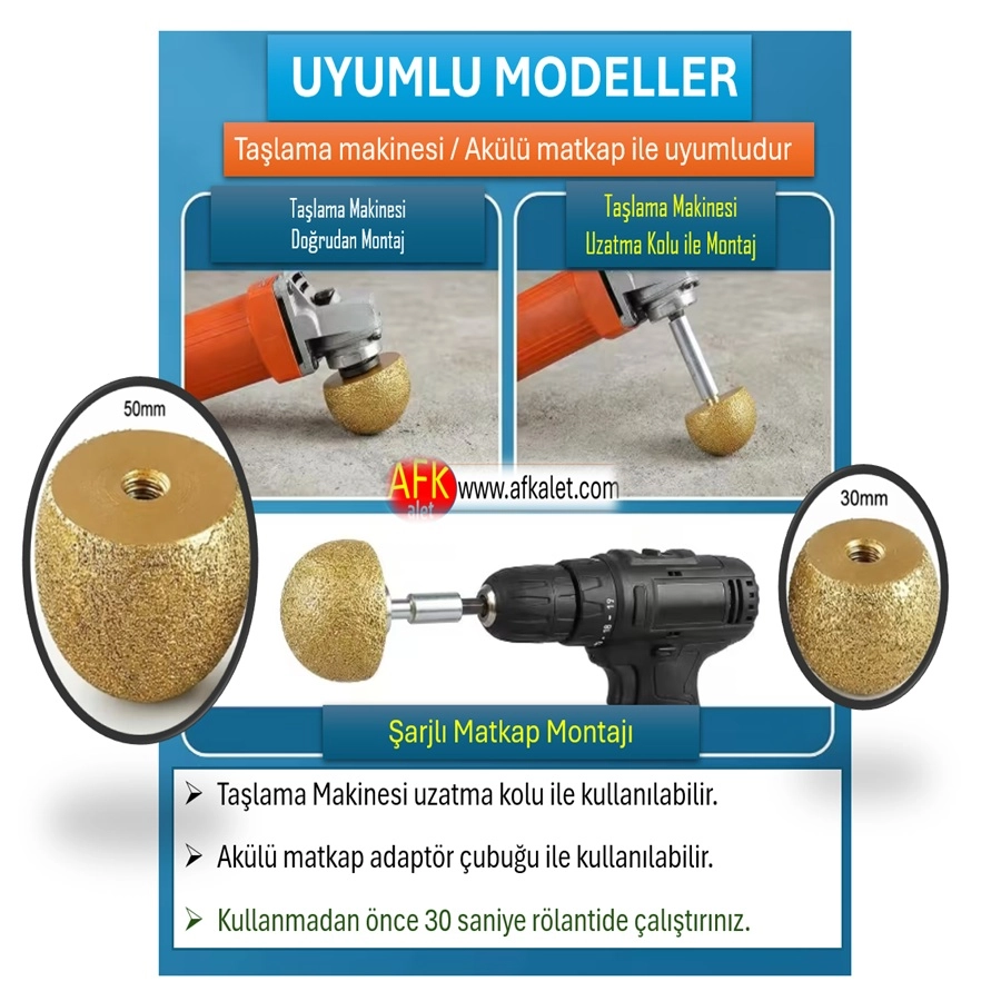 2’li Elmas Küre Taşlama/Aşındırma Ucu Seti 30 mm+50 mm 