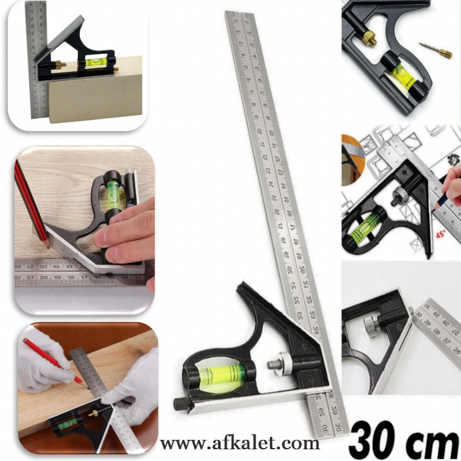 Ayarlanabilir Su Terazili Gönye 30 cm 45-90° Marangoz Açı Ölçer Gönye/Cetvel