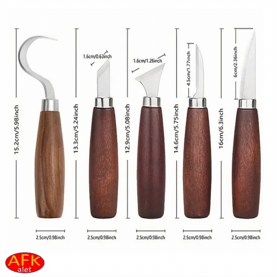 Ahşap oyma /Yontma iskarpela seti (5’li) oval saplı