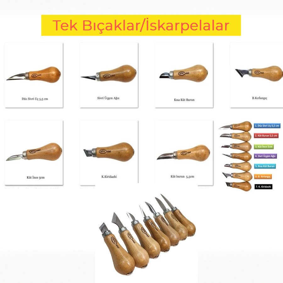 Armut Saplı Detay Ahşap Oyma/Yontma Bıçakları (Tek Bıçaklar)