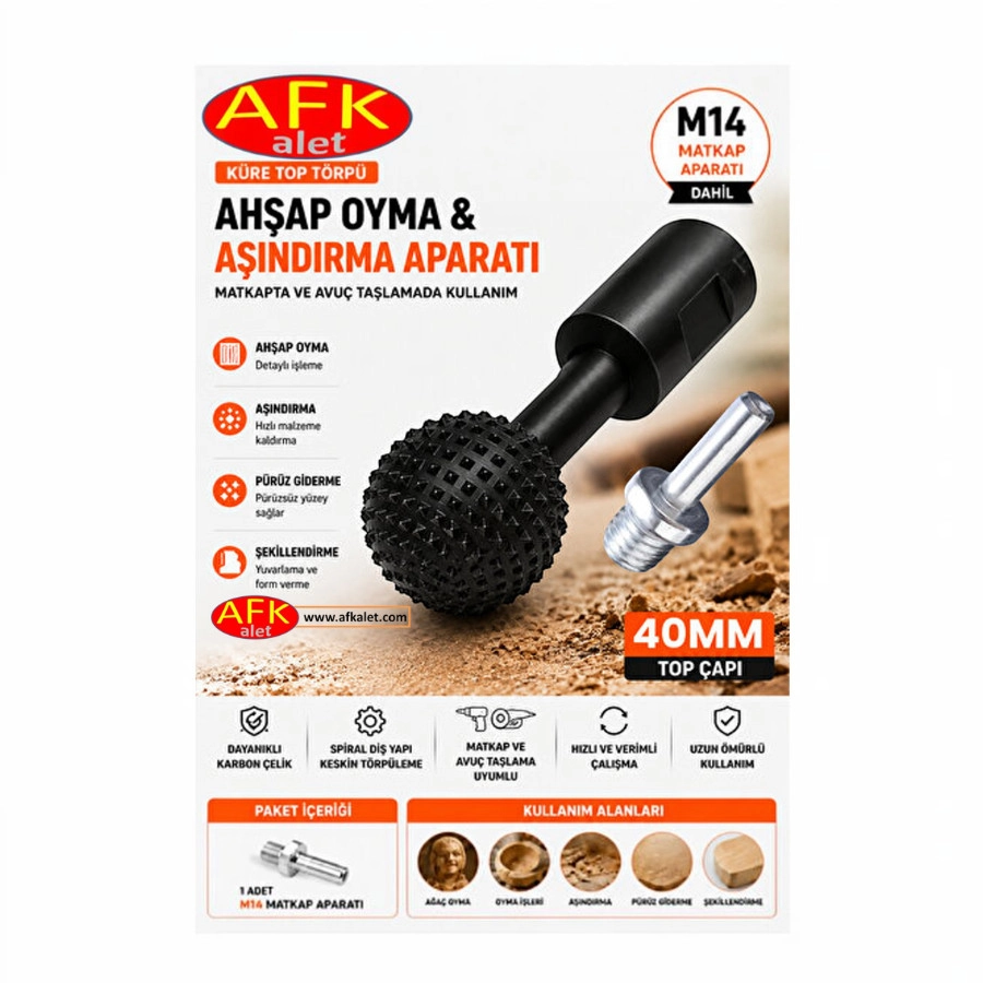  M14 Aparatlı Küre Top Törpü 40mm Ahşap Oyma Aşındırma Ucu Avuç Taşlama Matkap Uyumlu Karbon Çelik