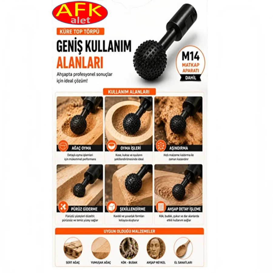  M14 Aparatlı Küre Top Törpü 40mm Ahşap Oyma Aşındırma Ucu Avuç Taşlama Matkap Uyumlu Karbon Çelik